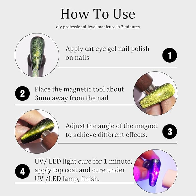 Laza 3-in-1 Nail Magnet Tool, Heart Magnet for Nails, Super Strong Cat Eye Magnet with 6pcs Paper Clip for Black Hole Magnetic Nails, 9D Galaxy Cat Eye Nail Art, Velvet Nail Polish
