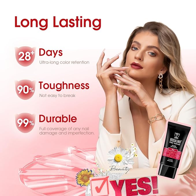 ROSALIND 2 oz Red Christmas Poly Nail Gel, Big Tubes Builder Red Gel for Nails Art Decoration, Nail Thickening Easy to DIY Use at Home Need UV Lamp