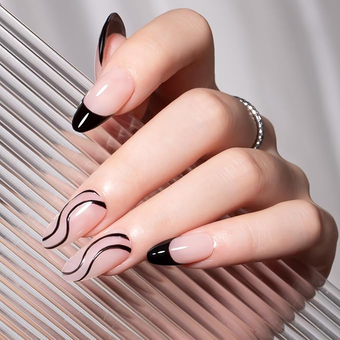 MAYCHAO 2Pcs Black White Gel Liner Nail Art Set 3D Effect Gel Nail Polish 8ml Build in Thin Brush Metal Painted Drawing Stripper Nail Varnish Curing Requires for Home Salon