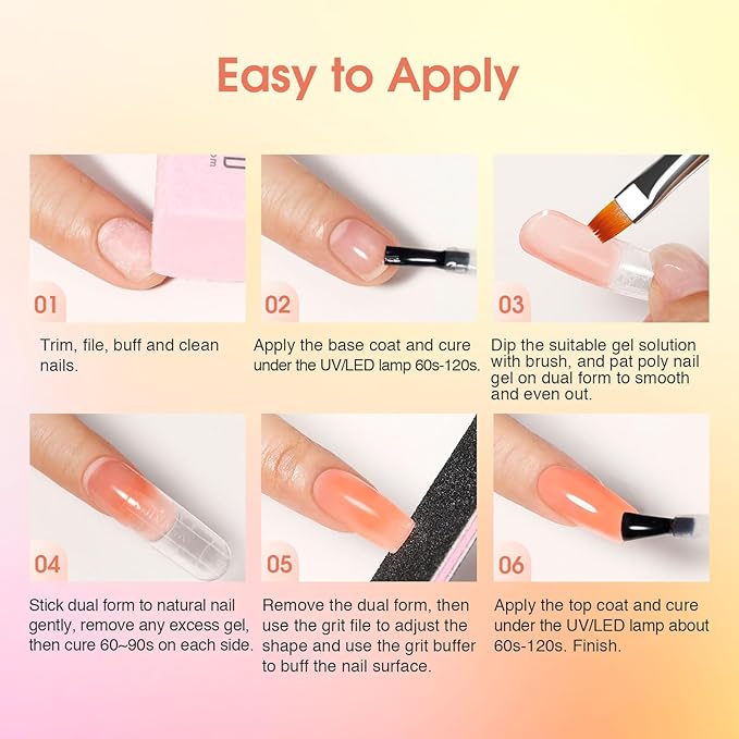 ROSALIND Nude Poly Nail Gel Kit, 14 Colors Pink Poly Nail Gels Kit with Slip Solution and Mini Lamp Poly Nails Gel Starter Kits For All Seasons Beginner DIY at Home