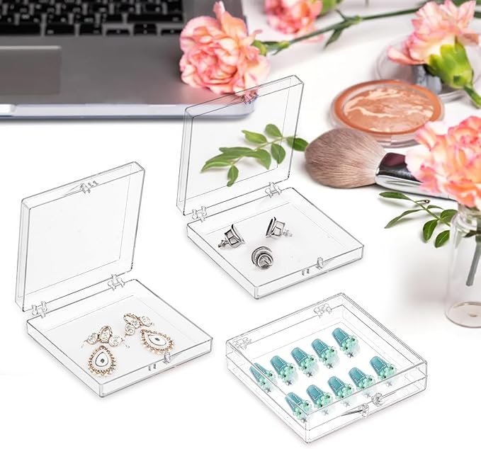 Jucoan 30 Pack Press on Nails Box, Clear Acrylic Press on Nail Storage Packaging Boxes Case, Empty Nail Containers with with Adhesive Tapes for Press ons Nail Art Salon Business Supplies