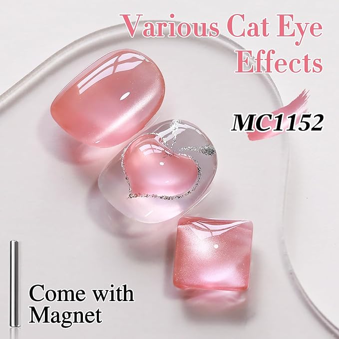 Double Rhythm 0.5 Oz Cat Eye Gel Polish with Magnet Same Color Same Bottle Holographic Glitter Shimmer Translucent Color Salon 15 ML Magnetic Nail Art (Coral Pink-MC1152)