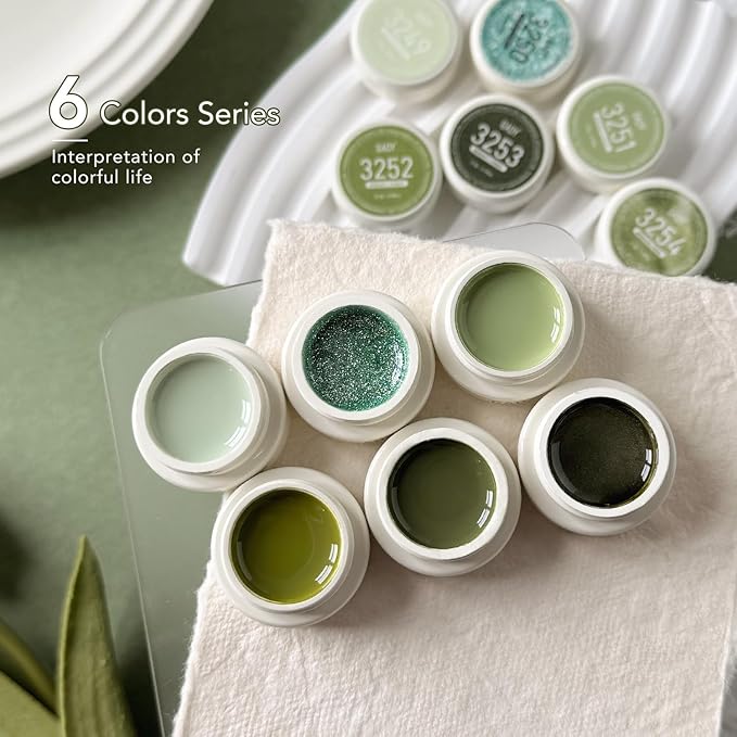 GAOY Olive Green Gel Nail Polish Set, 6 Glitter Cat Eye Mixed Shades UV Gel Polish with Magnet, for Salon Manicure & Nail Art DIY, Serenity Forest