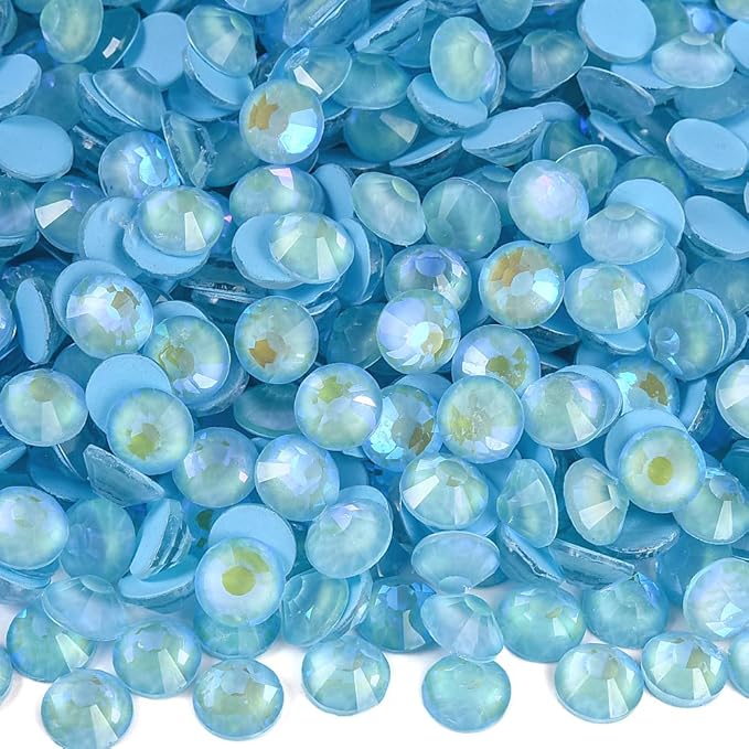 Blinginbox Flatback Rhinestones Round Gems, 1440pcs Luminous Series Glass Stones Neon Gems Non Hotfix Crystal Rhinestones for Nail Charms Crafts Clothes Tumblers,Ice Blue AB Luminous,SS16.