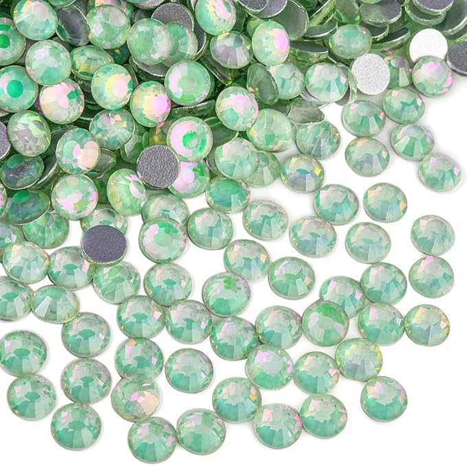 Blinginbox Rhinestones for Crafting,Flatback Rhinestones Glass Gems Stones Round Gemstones Non-Hotfix Crystal for Crafts Nail Decoration,Seafoam Green Opal(6.4-6.6mm) SS30/288pcs