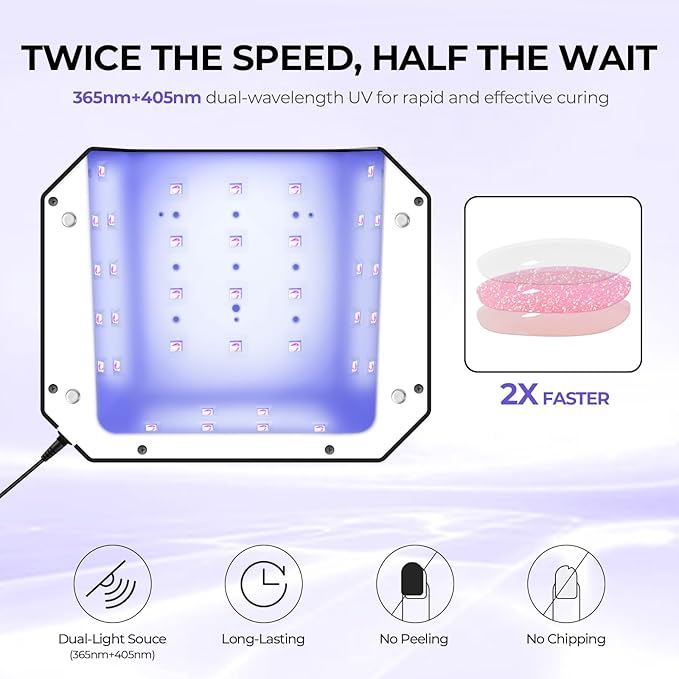 Lavinda 54W UV LED Nail Lamp – Plug-in Gel Nail Light with LCD Display, 4 Timers, Auto Sensor, Dual Wavelength, Nail Dryer for Home & Salon – Black
