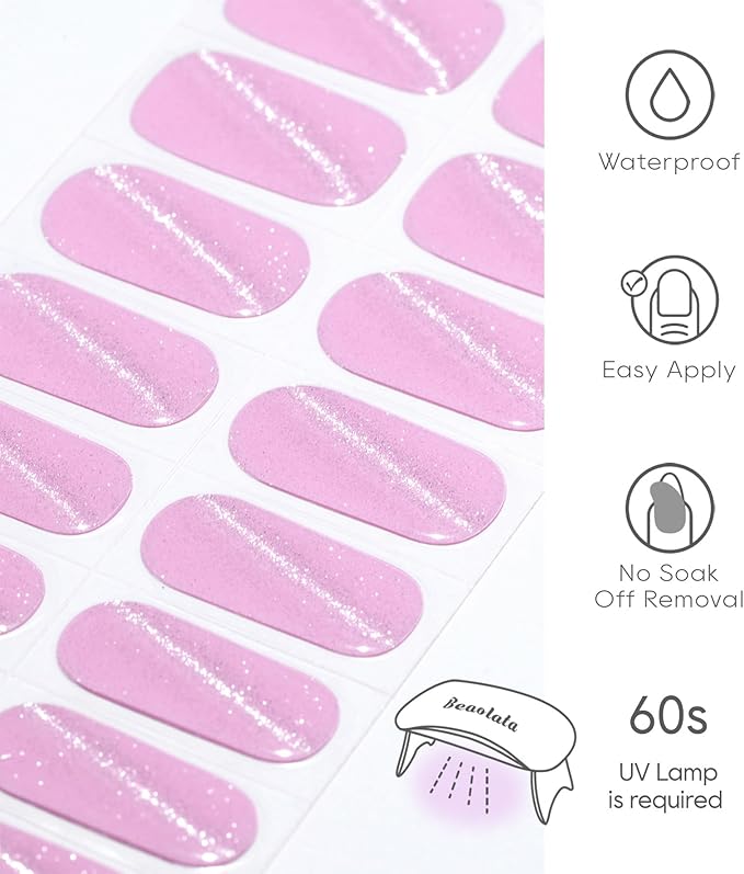 Semi Cured Gel Nail Strips - UV Light Gel Nail Stickers - 20 Long Lasting Salon Quality Wraps (Cherished Light Pink)