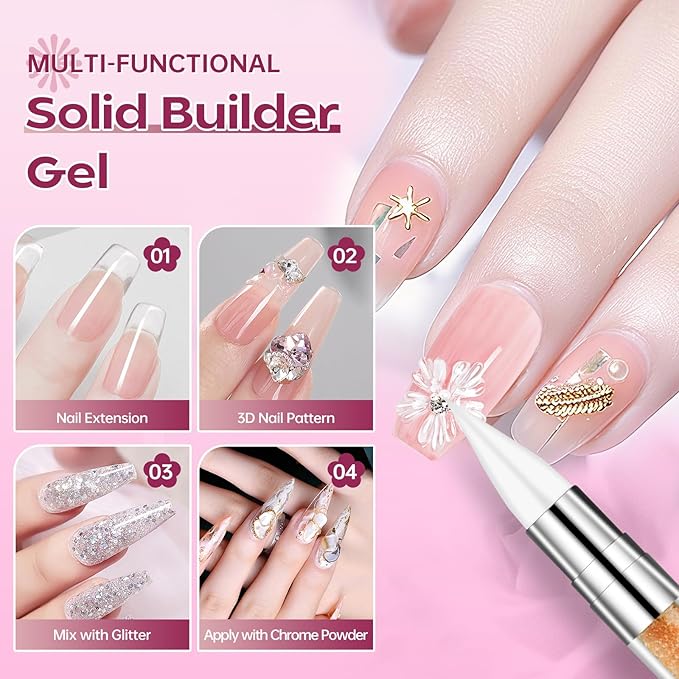 Solid Builder Gel for Nails, UV LED Soak Off, 15g Clear Non-Sticky Molding 3D Sculpting Gel Kit, Nail Art Carving Building with Sculpture Pen Nail Art Tools Set