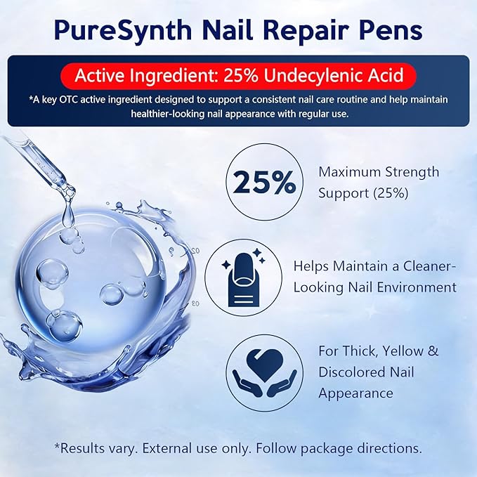 Extra Strength Nail Fungus Repair Pen (OTC Maximum Strength), 25% Undecylenic Acid + Aloe & Vitamin E, For Thick Yellow Discolored Nails, 24 mL (0.81 fl oz) Total, 8-Pack,Designed in USA