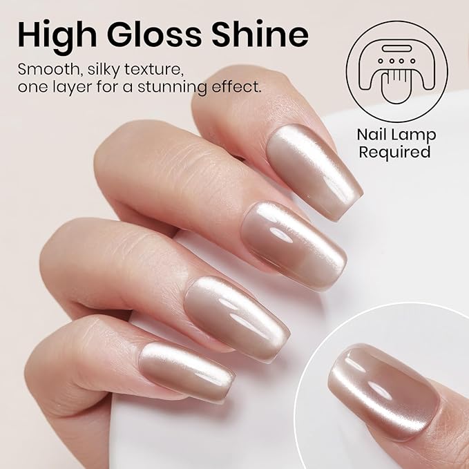 MIZHSE Cat Eye Gel Nail Polish 12mL Moonlight Champagne Magnetic Gel Polish Ceramic Glitter Smooth Soak Off U V LED Cats Eye Gel Polish Nail Art Manicure Salon Home DIY for Women