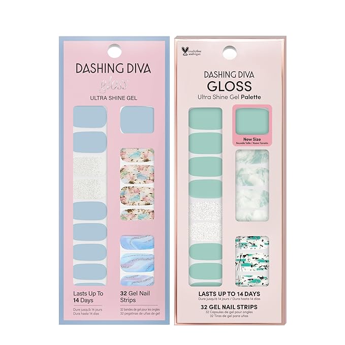 Dashing Diva Gloss Nail Strips Bundle - The Quartz Collection- Spiritual Journey & Desert Quartz - UV Free, Chip Resistant, Long Lasting Gel Stickers - Contains 2 Sets