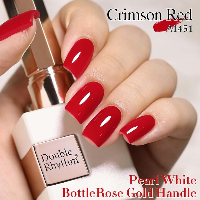 Double Rhythm Gel Polish 15ML Jelly Sheer Pastel Light Milky Color Pearl White Bottle 1 PC 0.5 OZ Full Size Nail Art Salon at Home (Red-D1451)