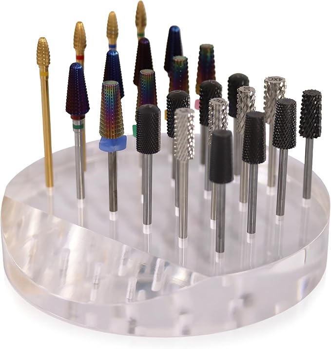 PANA Round Transparent Acrylic Nail Drill Bit Holder Display Organizer Stand - Carbide Bit Storage Mount For Manicure Tools Nail Salon - 12 Holes Clear (Drill Bits Not Included)