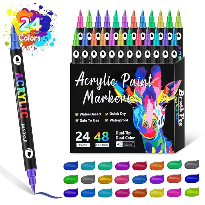 DualTip Nail Art Marker Set Water Based Acrylic Paint Pens with Precision Tips for DIY Nail Design Graffiti Dotting Quick Dry Easy Use Tools Manicures Ladies Girls Thick Pen Tips 48 Colors 24 pieces