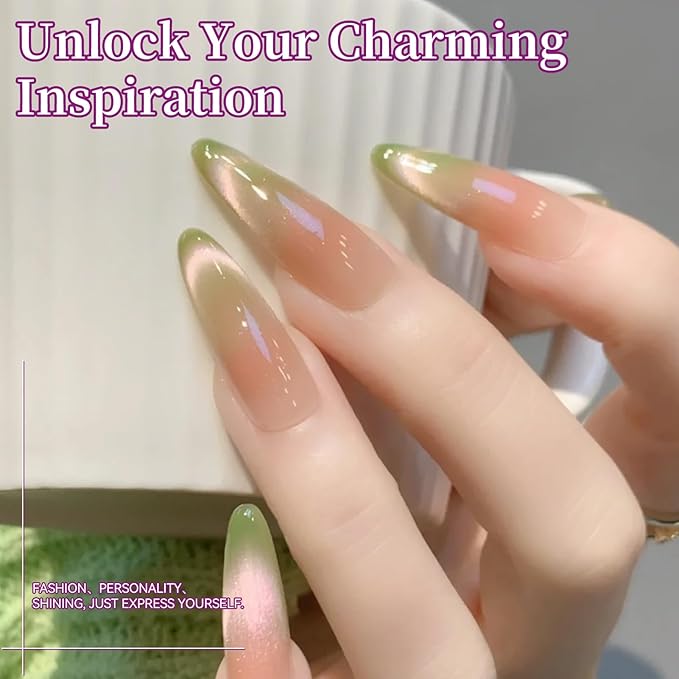 Born Pretty Fruit Colors Cat Magnetic Eye Gel Nail Polish Set,6 Colors Spring Summer Rose Pink Green Grape Purple Crystal Glass Magnetic Shimmer Glitter Gel Polish for Salon Manicure DIY 7ML