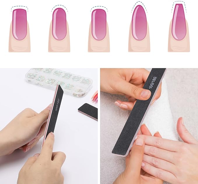 100 Pcs Black Nail Files 100/180 Grit Professional Double Sided Emery Boards Coarse and Medium Grit Rectangle Buffering File for Acrylic Nails