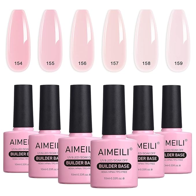 AIMEILI Nude Pink Builder Base Gel for Nails, Hema Free, Cruelty Free, Vegan, No Need Slip Solution, Soak Off Gel Nail Polish 6pcs X 10ml - Kit Set 37
