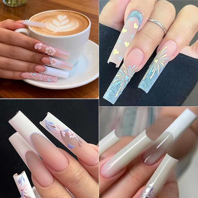 Ranrose Extra Long Nail Tips, 240PCS XXXL Long Square Acrylic Nails Full Cover Clear Long Straight Tapered Square Nail Tips 12 Sizes Pre-shaped Fake Nails for DIY Press On Nail Extensions for Women