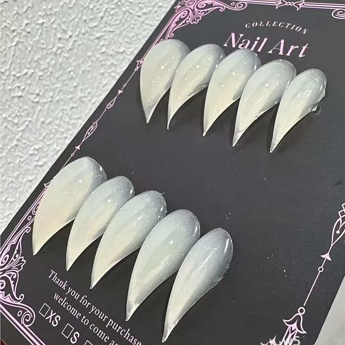 Luxury Press on Nails Medium Curved Stiletto Handmade Eagle Claw Unique Reusable ABS Material Fake Nails Dragon Claw False Nails with Designs Cat Claw Glossy Glue on Nail Thick Acrylic Nail(M)
