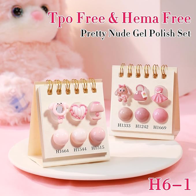Double Rhythm 6 Pcs Hema Free Gel Polish Set 0.50 OZ Same Color Same Bottle Soak Off Neutral Natural Milky Gel Polish Kit Nail Art Manicure Salon DIY at Home (Nude Pink Beige-H6-1)