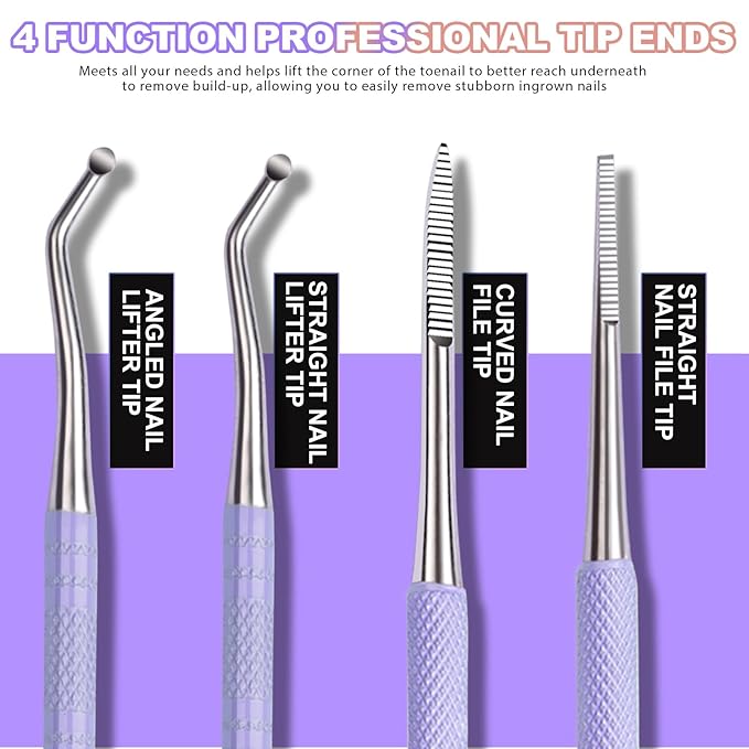 Teenitor Upgraded Ingrown Toenail File and Lifters, Pedicure Tools for Feet, Professional Ingrown Toenail Tool Ingrown Toenail Removal Kit, Purple