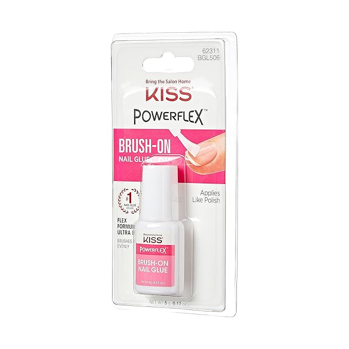 KISS PowerFlex Brush-On Nail Glue for Press On Nails, Ultra Hold Flex Formula Nail Adhesive, Includes One Bottle 5g (0.17 oz.) with Twist-Off Cap & Brush Applicator (Pack of 2)