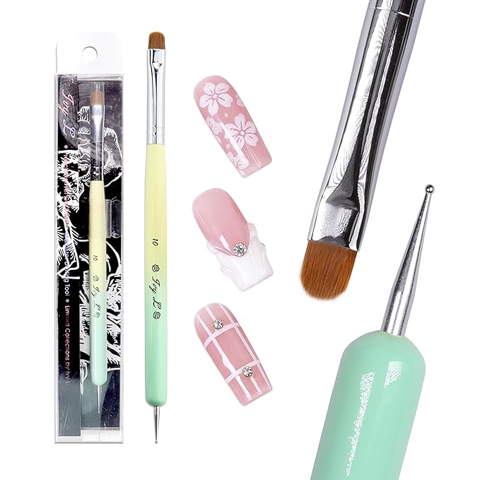 Ivy-L Premium 2 Ways French Gel Acrylic Nail Art Kolinsky Brush with Dotting Tool for Professional Manicure Nail Art Design Cuticle Clean-up + Lime Green Wood Handle (Size 10)