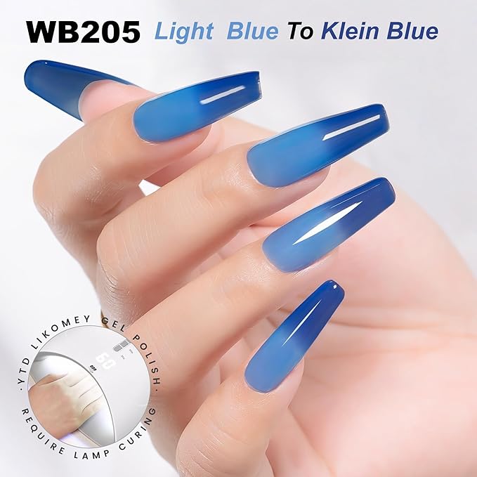YTD Likomey Color Changing Gel Nail Polish,15ml Light Blue To Blue Mood Temperature Change Colors Thermal Ombre Salon Home Fall Winter Manicure UV Varnish,WB205