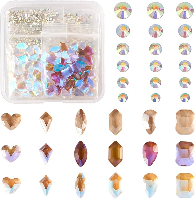 Craftdady 24 Styles K9 Glass Nail Rhinestones Flat Back Teardrop Heart Half Round Nail Charms Small Crystals Nail Gems Bulk for Nail Decorations Wedding Makeup Scrapbook Bouquet