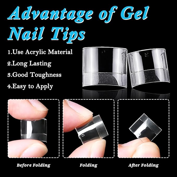 LoveOurHome 600pc Clear Fake Toenails Gel Toe Nail Tips Acrylic Toenail Tips Short Square Soft Gel Toes Nail Tips Half Cover False Toenails for Acrylic Toe Nails Extension Press ons