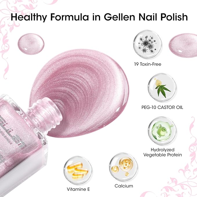 GELLEN Quick Dry Cat Eye Nail Polish Kit, Pink Silver Champagne Magnetic Fingernail Polish, Fast Drying Glitter Nail Lacquer Non Gel with Magnet Tool, DIY Salon Home