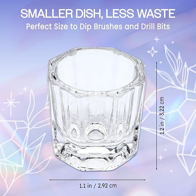 Beauticom Crystal Glass Dappen Dish for Acrylic Nail Dip Powder, Monomer, and Nail Polish Remover (Octagon Shape, 4 Pieces)