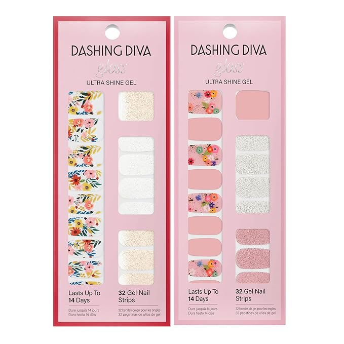Dashing Diva Gloss Nail Strips Bundle - The Spring Florals Collection - Wallflower Frenzy & Bug Off - UV Free, Chip Resistant, Long Lasting Gel Stickers - Contains 2 Sets