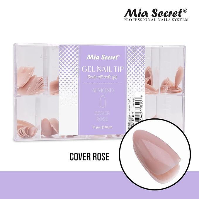 Mia Secret Soak off Soft Gel Nail Tip MADE IN USA for Salon and DIY (Cover Rose, Almond)