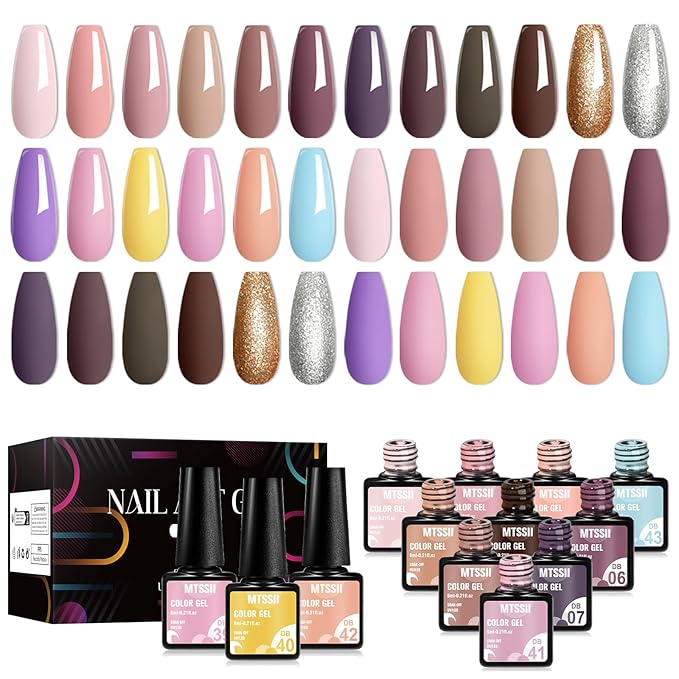 MTSSII 18PCS Gel Nail Polish Set - Nude, Pink, Blue, Yellow - Gel Nail Polish Kit - UV/LED Lamp Compatible - Soak Off - Non-Toxic, Natural Ingredients - Women, All Seasons