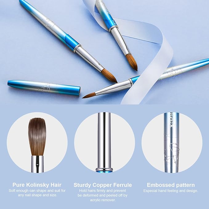 Acrylic Nail Brush Size 14,KEMEISI 100% Pure Kolinsky Nail Art Brushes Sturdy Handle Oval Shaped Acrylic Powder Nail Design Tools for Professional Manicure DIY Home Salon (Blue Gradient)