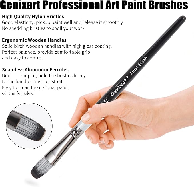 24 Pcs Paint Brush Set, Artist Paintbrushes for Acrylic Oil Watercolor Painting, Premium Nylon Hair Art Paint Brushes 4 Type of Shapes in Different Sizes Assorted