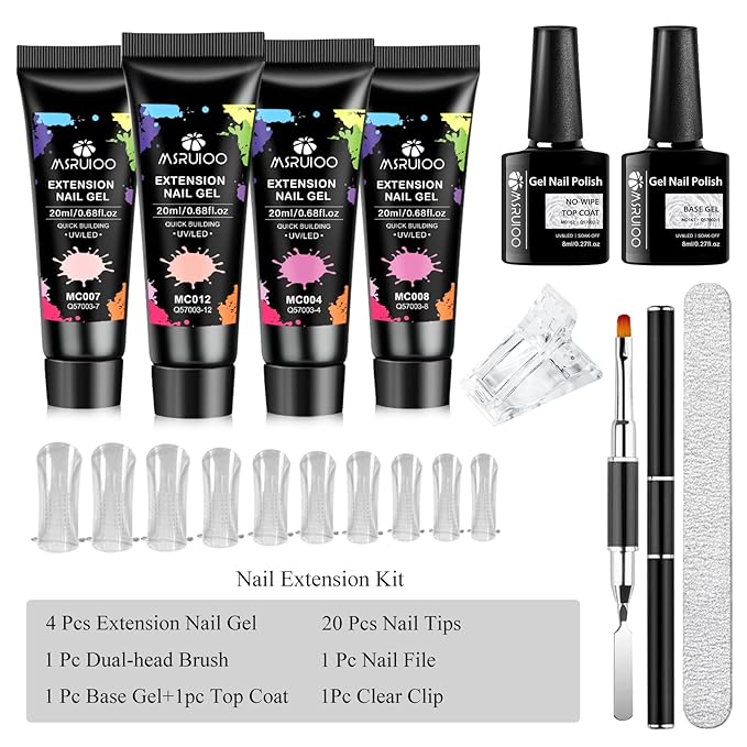 10Pcs Poly Nail Gel Nude Pink Skin Tones Neutral Quick Building Nail Extensions Gel Starter Kit Builder for Nails Art Salon at Home
