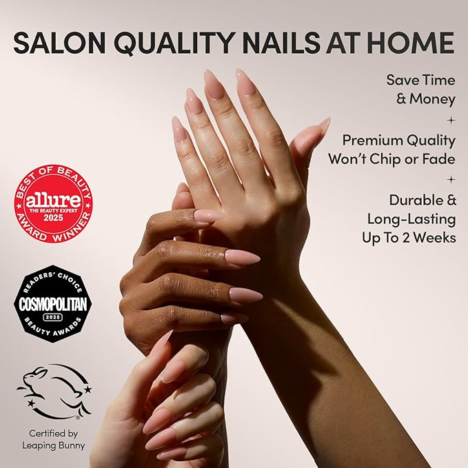 Glamnetic Press On Nails - Sheer Pink | Medium Almond Fake Nails, Sheer Light Pink Neutral, Salon Quality | 15 Sizes - 30 Nail Kit Wtih Glue