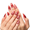 GLAMERMAID Agate Red Press on Nails Medium Almond,Cat eyes Glitter Handmade Glossy Soft Gel Glue on Nails Stiletto, Shrimmer Fake Nails Short Oval, Reusable Acrylic Stick on False Nails Kit for Women
