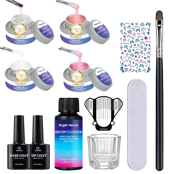 Finger secret Builder Gel for Nails- 30g *4 Colors Builder Nail GelS Kit Nail Extension Hard Gel Sculpted GelS with Base Top Coat Nail Forms NailS Pen for DIY at home(set1, 1fl.oz*4)