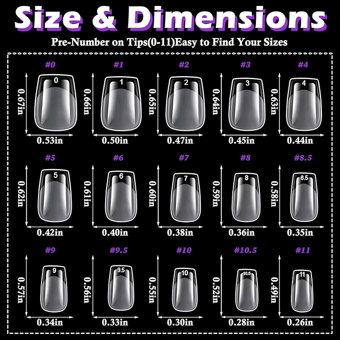 LoveOurHome 750pc Extra Short Coffin Nail Tips Clear Fake Nails XS Short Coffin Gel Nail Tips Full Cover Acrylic Nails Clear Press on Nails XS False Nail 15 Sizes Fingernail for Gel Nail Extension