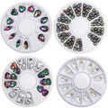 Nail Art Flame Heart Shape Rhinestones Set With 3D Charms Pearls And Drop Stones Decoration 4 Wheels
