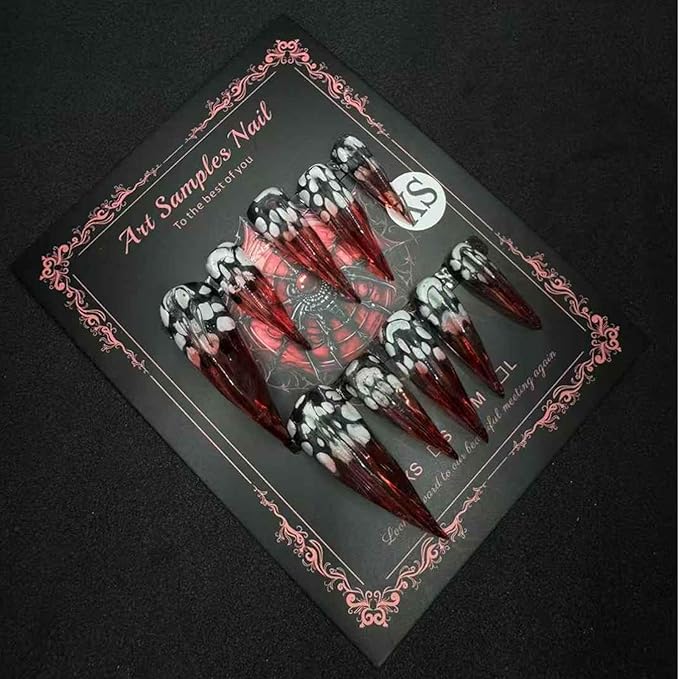 3D Nail Art Press on Nails Short Handmade Gothic False Nails Dark Elegant for Women Size M