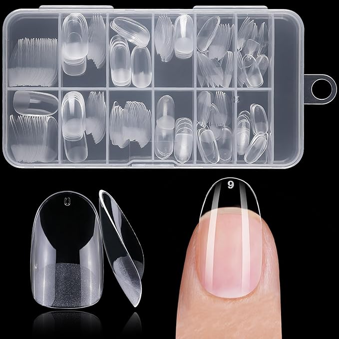 240pc Oval Gel Nail Tips Short Fake Nails for Press on Nails Clear Acrylic Nails Tips, 12 Sizes Full Cover Nail tips Round Soft Gel Nail Tips False Nails Extension Artificial Fingernail