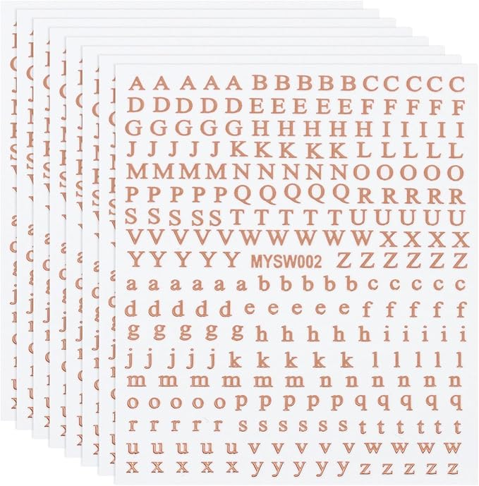 PATIKIL Letter Nail Stickers, 8 Sheet 3D Self-Adhesive English Letter Nail Decals Small Alphabet Art Sticker Metallic Fluorescence Design Manicure for Women DIY Decor, Rose Gold