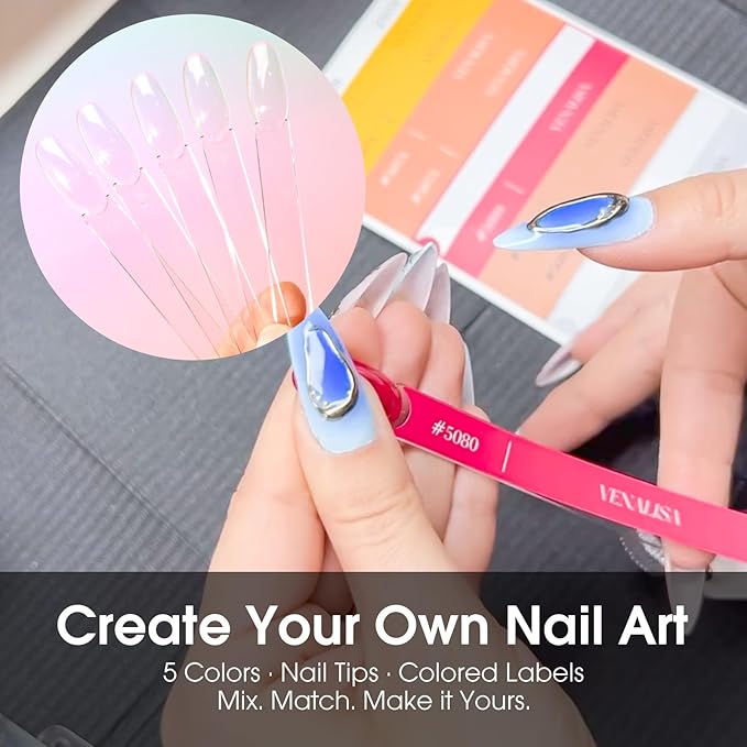 VENALISA 10 ML Pink Gel Nail Polish Set with DIY Nail tips Kit, 5 Pcs Baby Pink Light Nude Gel Polish Color High Gloss Soak Off U V Nail Manicure Salon DIY