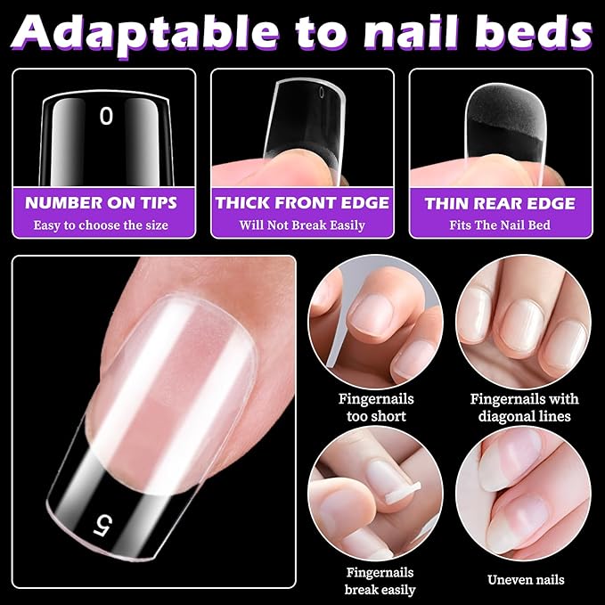 LoveOurHome 360pc Short Square Nail Tips Clear Fake Nails Square Gel Nail Tips Full Cover Acrylic Nails Clear Press on Nails Short False Nails 15 Sizes Fingernails for Gel Nail Extension