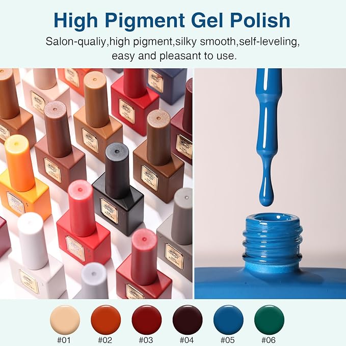 Gel Polish Set of 6 Colors 12ml with Red Blue Green, Gel Polish Kit for Salon DIY at Home, Soak Off LED UV Gel Nail Polish, Gifts for Women Girls