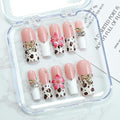 Handmade Press On Nails - White French Tip Press on Nails Long Square Fake Nails with 3D Flower and Rhinestones Bow Designs Long Acrylic Sparkly False Nails for Women Nails DIY 10Pcs(Size M)